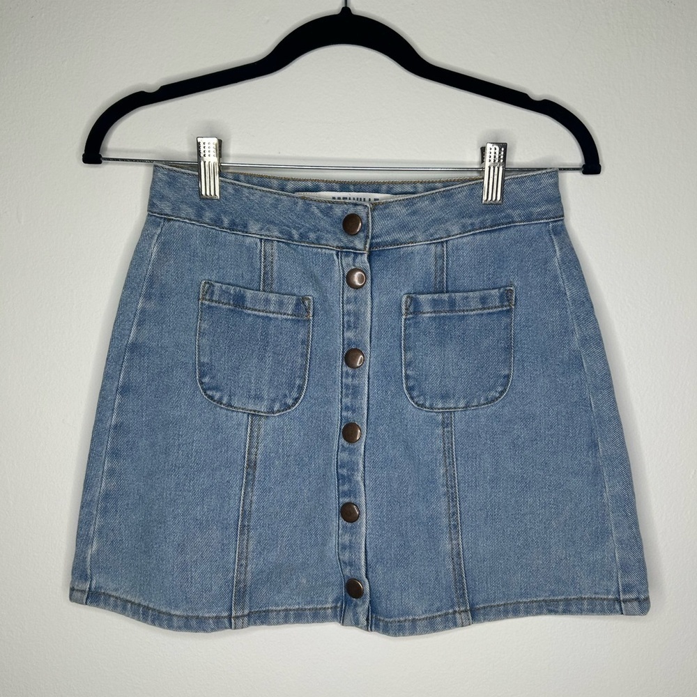 Brandy Melville Jean Denim Mini Skirt Bruce Button Front Size 25